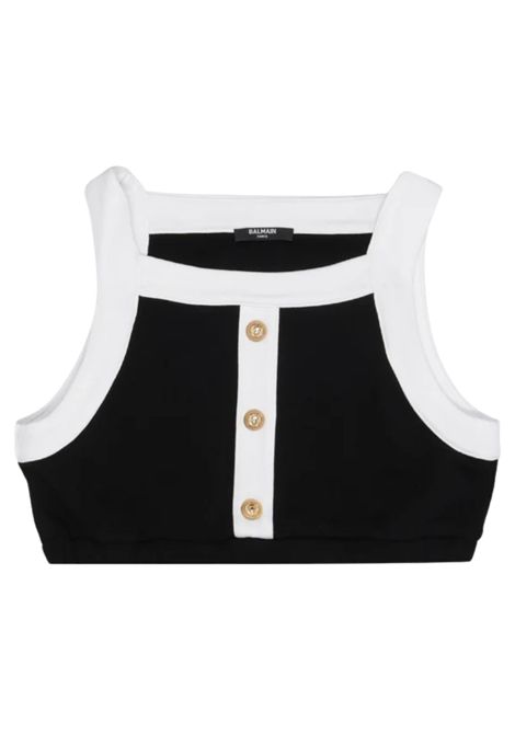 Top bambina nero in cotone BALMAIN | BW8B52/DELNERO