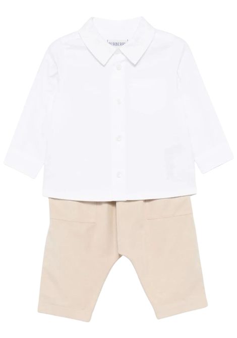 White/beige cotton baby set Burberry | 8089502/MABIANCO/BEIGE