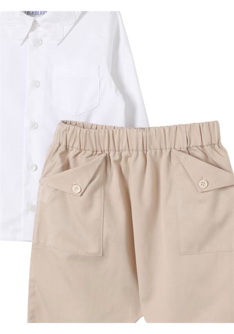 White/beige cotton baby set Burberry | 8089502/MABIANCO/BEIGE