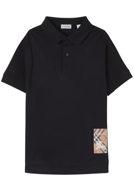 Polo bambino nera in cotone Burberry | 8105079/MANERO