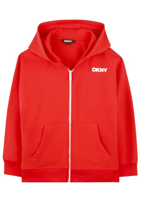 Red cotton sweatshirt for children DKNY | D62235/SUROSSO