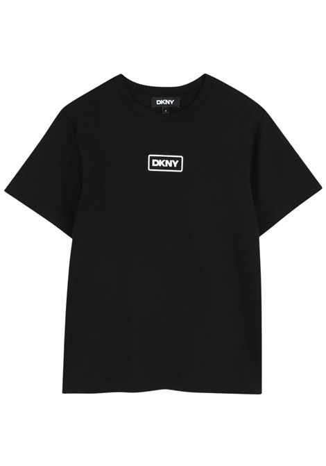T-shirt bambino nera in cotone DKNY | D62300/SUNERO