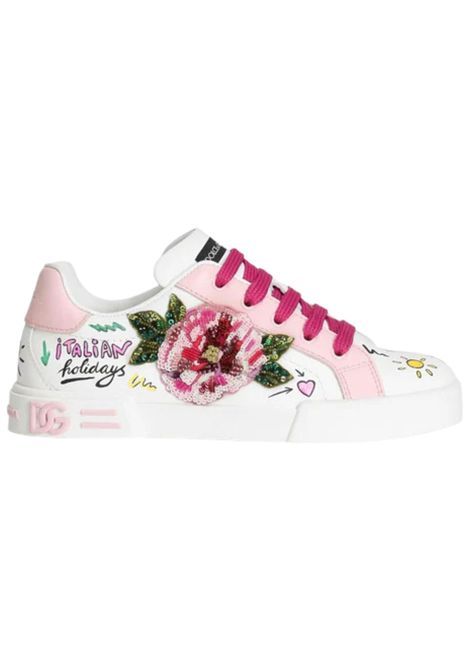 Scarpe bambina bianco/rosa in pelle DOLCE E GABBANA | D10951/PIABIANCO/ROSA