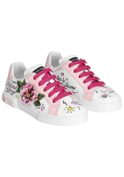 Scarpe bambina bianco/rosa in pelle DOLCE E GABBANA | D10951/PIABIANCO/ROSA
