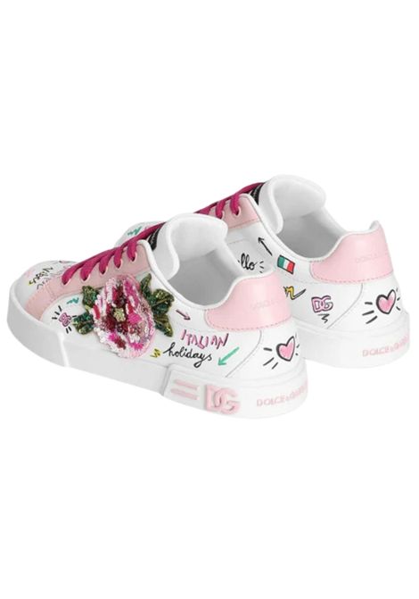 Scarpe bambina bianco/rosa in pelle DOLCE E GABBANA | D10951/PIABIANCO/ROSA