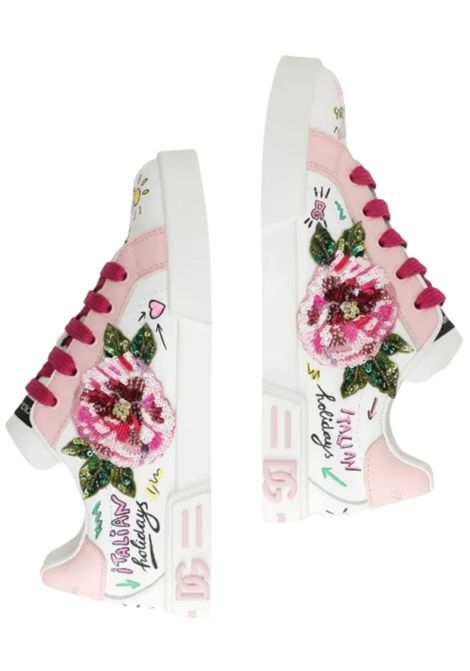 Scarpe bambina bianco/rosa in pelle DOLCE E GABBANA | D10951/PIABIANCO/ROSA
