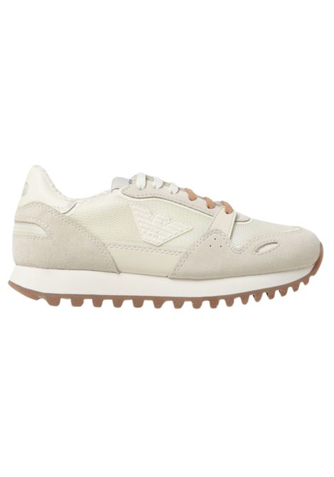 Sneakers kids sabbia in tela e camoscio EMPORIO ARMANI | XYX040/MABIANCO/SABBIA