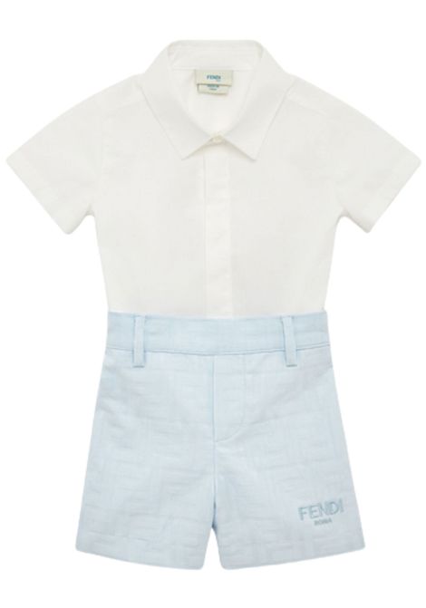 Completo neonato azzurro in cotone FENDI | BML152/MABIANCO/AZZURRO
