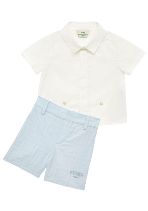 Completo neonato azzurro in cotone FENDI | BML152/MABIANCO/AZZURRO
