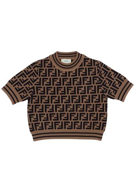 Maglia bambina marrone con logo FF FENDI | JFG069/CELOGO