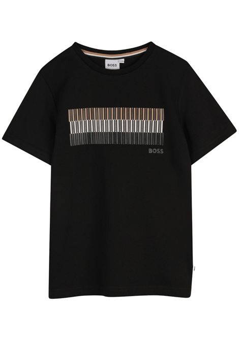 T-shirt bambino nera in cotone Hugo Boss | J52035/MANERO