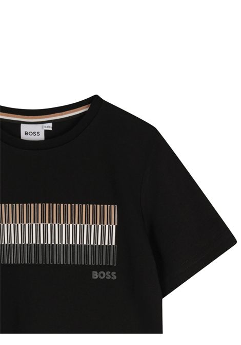 T-shirt bambino nera in cotone Hugo Boss | J52035/MANERO