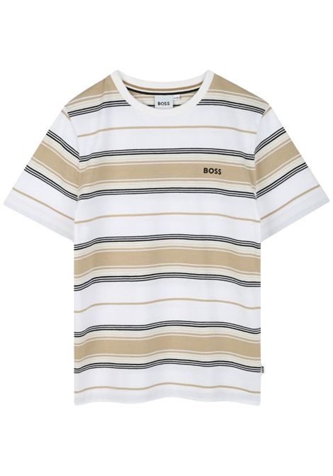 T-shirt bambino bianco/sabbia in cotone Hugo Boss | J52045/MABIANCO/SABBIA