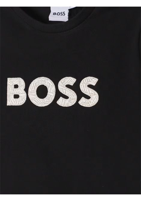 T-shirt bambino nera in cotone Hugo Boss | J52049/MANERO