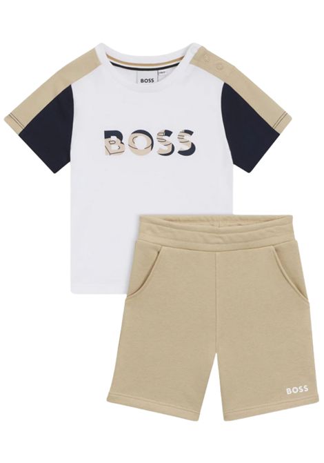Completo neonato bianco/beige in cotone Hugo Boss | J52120/MABIANCO/BEIGE