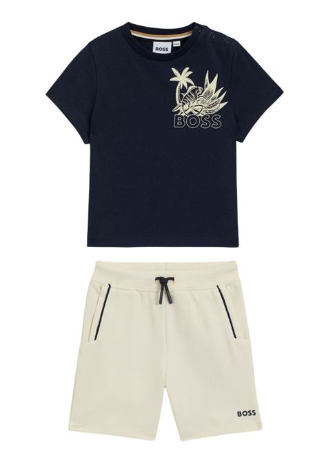 Completo neonato bianco/sabbia in cotone Hugo Boss | J52125/MABLU/SABBIA