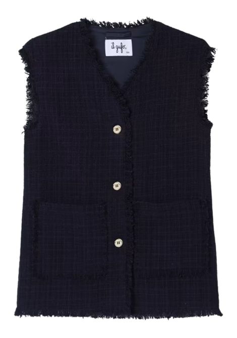Gilet bambina blu in tweed IL GUFO | GI054C5052/ANBLU