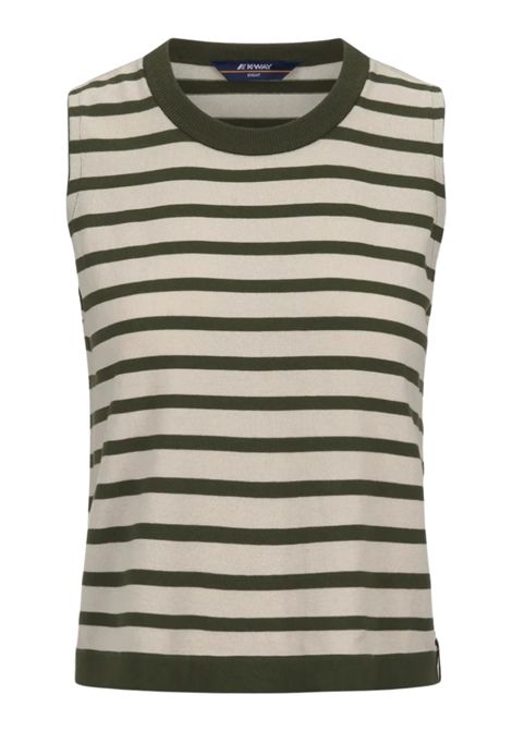 Maglia bambina beige/verde in cotone K-way | K2135NW/MOBEIGE/VERDE