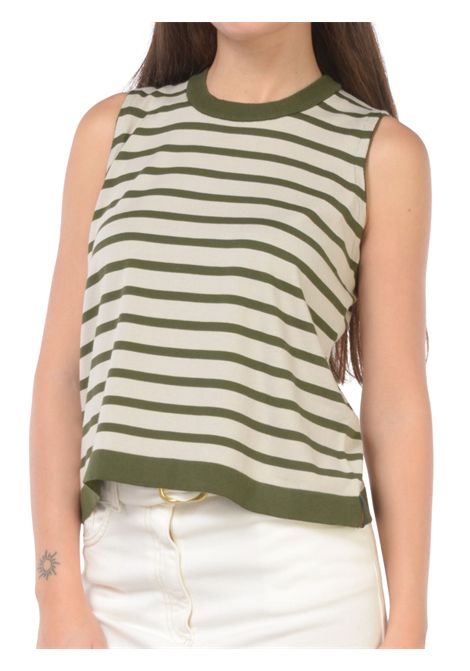 Maglia bambina beige/verde in cotone K-way | K2135NW/MOBEIGE/VERDE