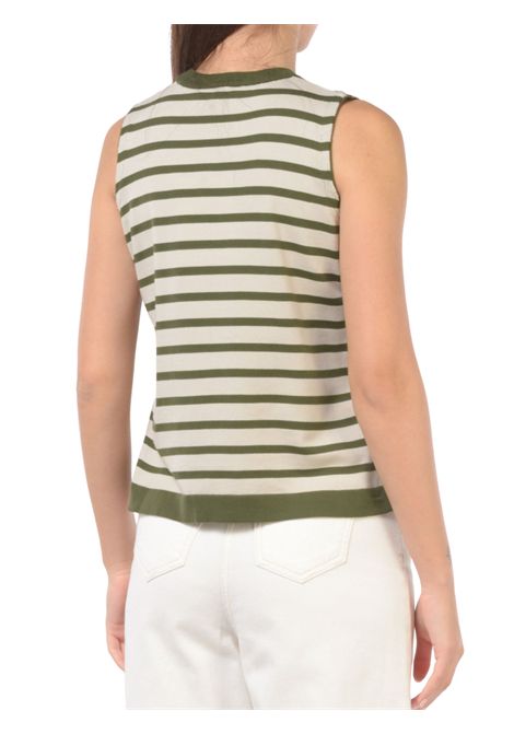 Maglia bambina beige/verde in cotone K-way | K2135NW/MOBEIGE/VERDE