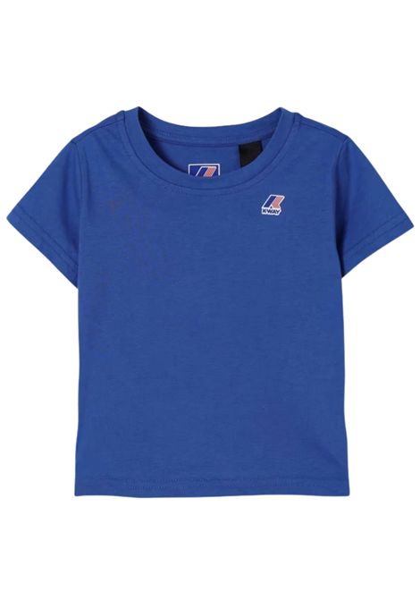 T-shirt bambino blu in cotone K-way | K4114WW/MABLU