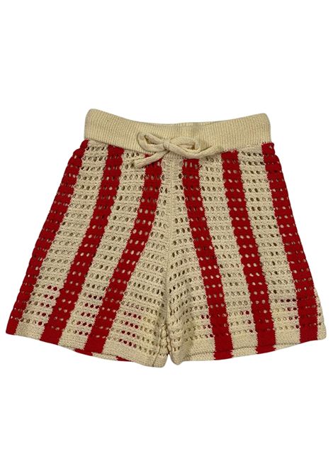 Girls' shorts with red/beige thread Manila Grace | 101PMJS25/SUROSSO/BEIGE