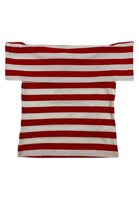 White/red cotton T-shirt for girls Manila Grace | 102TMJS25/SUBIANCO/ROSSO