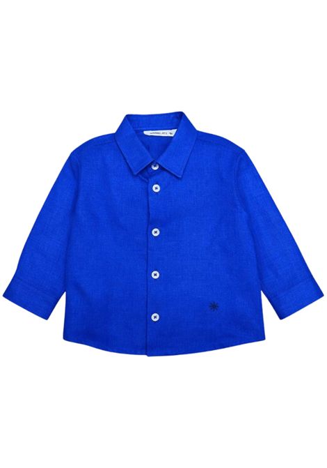 Turquoise linen baby shirt Manuel Ritz | 3459blu