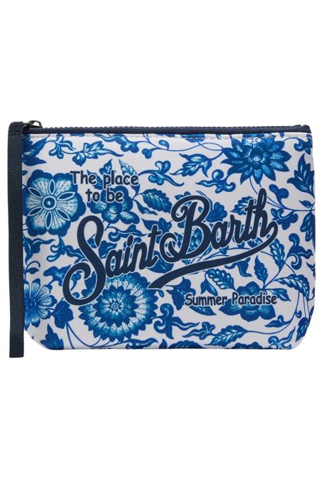 Pochette MC2 SAINT BARTH Aline in scuba con stampa maiolica fiorata blu MC2 SAINT BARTH | ALI002100777LBIANCO/BLU
