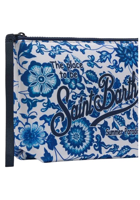 Pochette MC2 SAINT BARTH Aline in scuba con stampa maiolica fiorata blu MC2 SAINT BARTH | ALI002100777LBIANCO/BLU