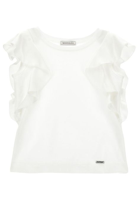 White cotton T-shirt for girls Monnalisa | 17E6015202/ANBIANCO