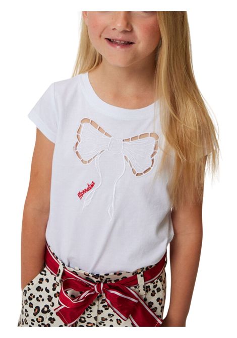 White cotton T-shirt for girls Monnalisa | 19E6245011/ANBIANCO