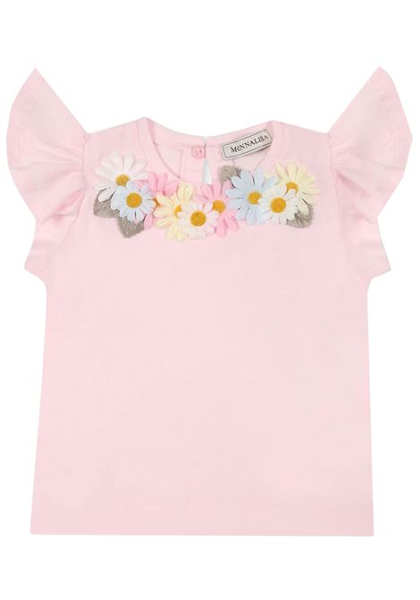T-shirt neonata rosa in cotone Monnalisa | 31E6135202/ANROSA
