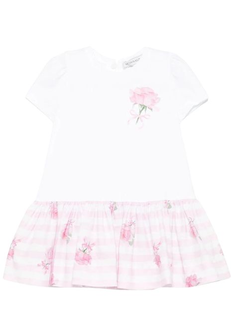 Abito neonata bianco/rosa in cotone Monnalisa | 31E9005202/ANBIANCO/ROSA