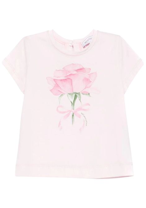 T-shirt neonata rosa in cotone Monnalisa | 39E6025015/ANROSA