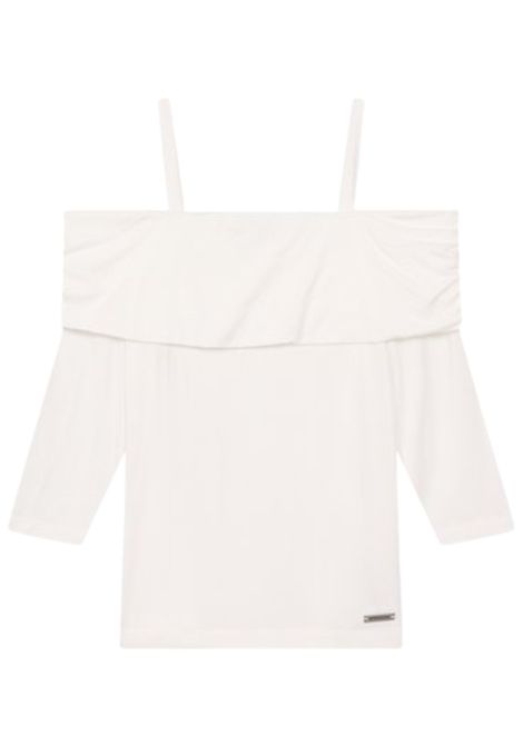 White modal T-shirt for girls Monnalisa | 41E6025211/ANBIANCO