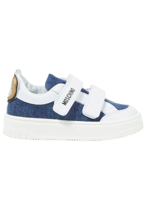 Scarpe unisex bianche in pelle e denim Moschino | 80440/PIADENIM