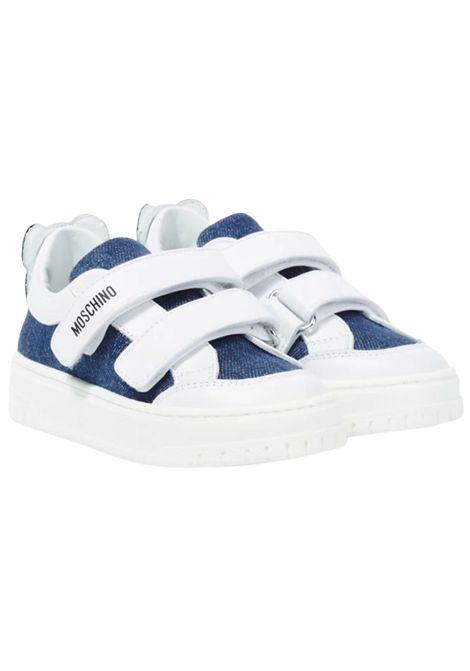 Scarpe unisex bianche in pelle e denim Moschino | 80440/PIADENIM