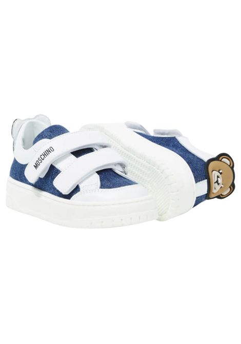 Scarpe unisex bianche in pelle e denim Moschino | 80440/PIADENIM
