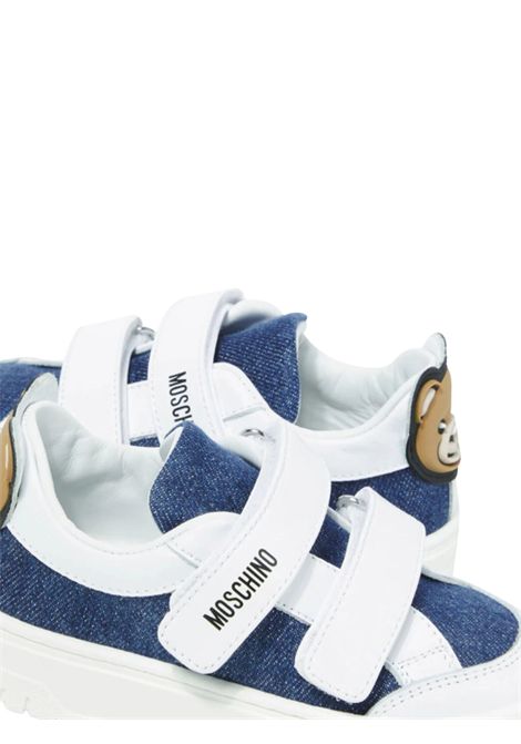 Scarpe unisex bianche in pelle e denim Moschino | 80440/PIADENIM