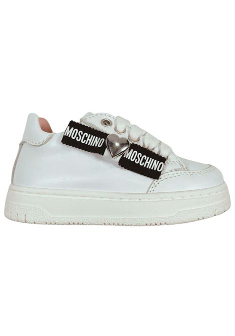 Scarpe bambina bianche in pelle Moschino | 80613/PIABIANCO