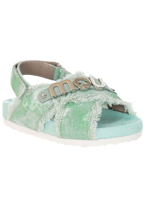Sandalo bambina verde in cotone denim Mou | SK631003K/PIAVERDE