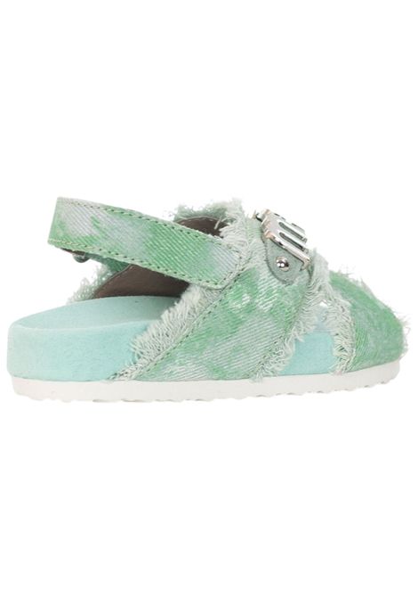 Sandalo bambina verde in cotone denim Mou | SK631003K/PIAVERDE