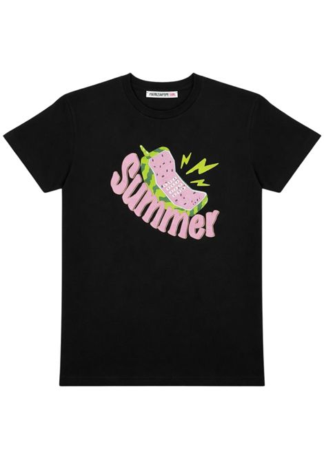 T-shirt bambina nero/rosa in cotone Patrizia Pepe | 7M0982NERO/ROSA