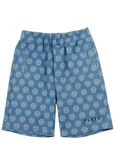 Bermuda bambino azzurro con logo Philipp Plein | BBE013DENIM