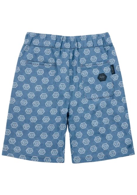 Bermuda bambino azzurro con logo Philipp Plein | BBE013DENIM