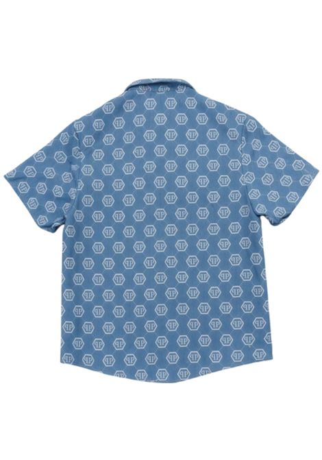 Camicia bambino azzurra con logo Philipp Plein | BSI011DENIM