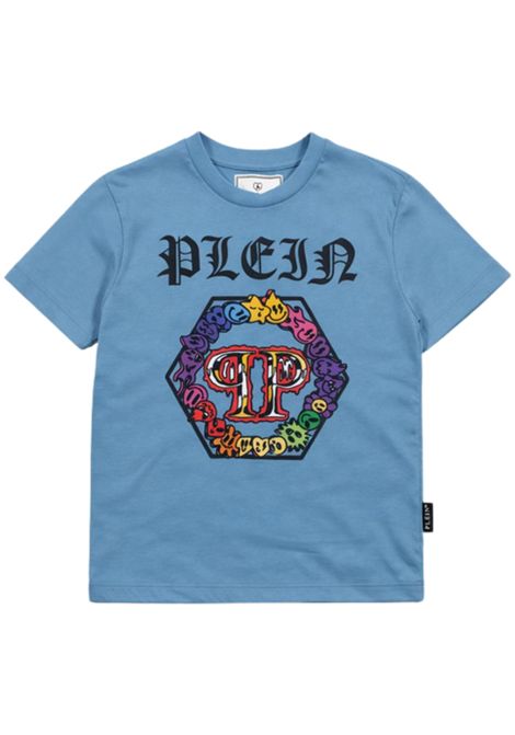 Blue cotton T-shirt for children Philipp Plein | BTH039AZZURRO