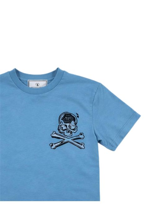 T-shirt bambino azzurra in cotone Philipp Plein | BTH045AZZURRO
