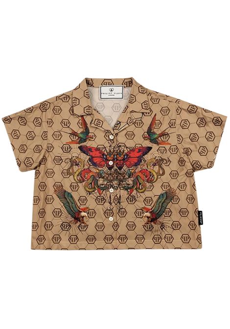 Camicia bambina beige in cotone Philipp Plein | GSI145BEIGE